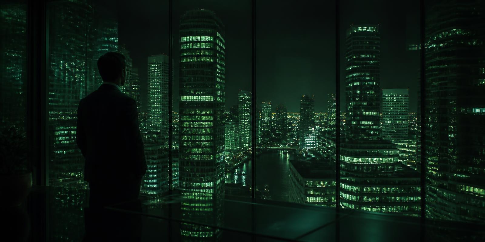 Financial district skyline at night